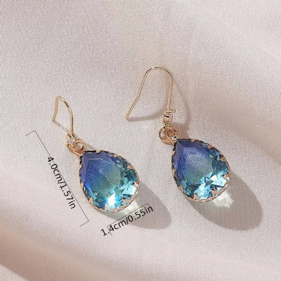 New Blue Green Glass Drop Earrings Hook Earrings Jewelry Colorful Dangle - Picture 6 of 8